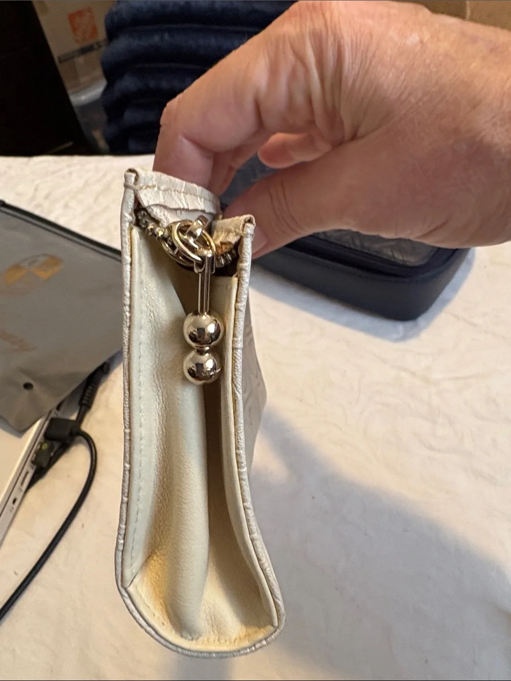 Beige Embossed Canvas Wristlet Pouch